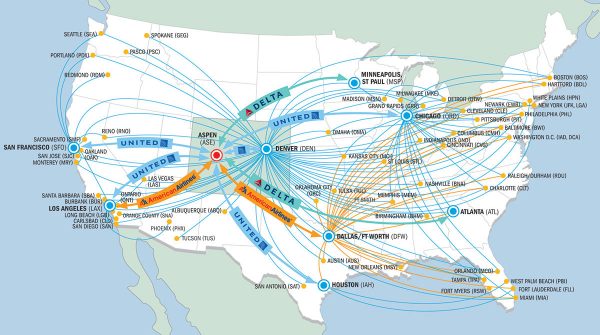 如何到达阿斯本雪堆山(Aspen-Snowmass)滑雪村